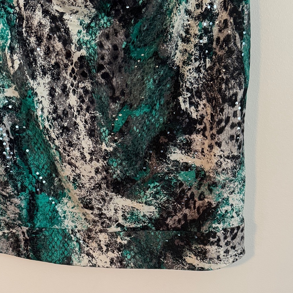 Teal and Black Abstract Cowl Neck Blouse size XL - Picture 3 of 9